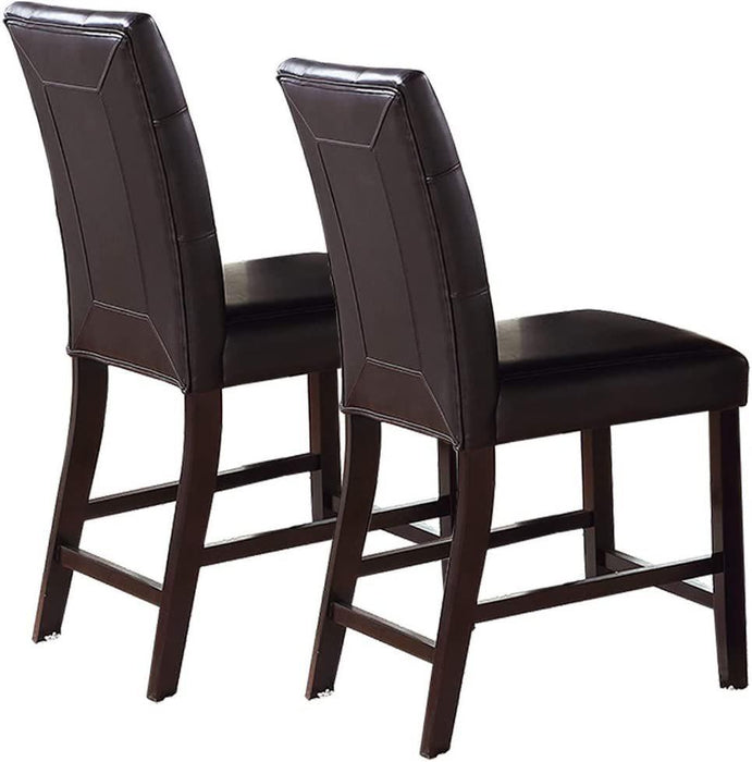 Simple Contemporary Set of 2 Counter Height Chairs Brown Finish Dining Seating's Cushion Chair Tufted Back Kitchen Dining Room