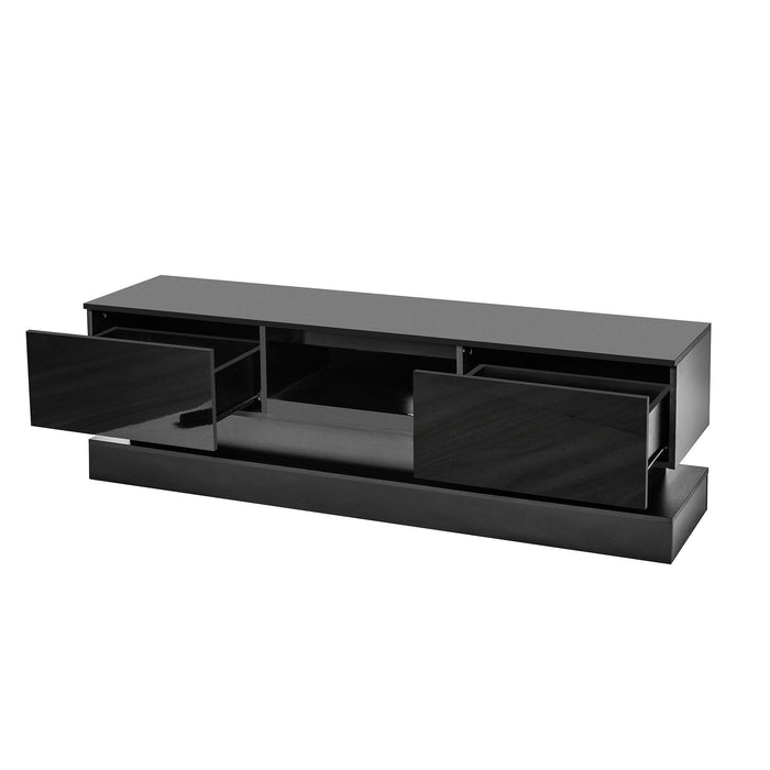 51.18inch  Black morden TV Stand with LED Lights,high glossy front TV Cabinet,can be assembled in Lounge Room, Living Room or Bedroom,color:BLACK