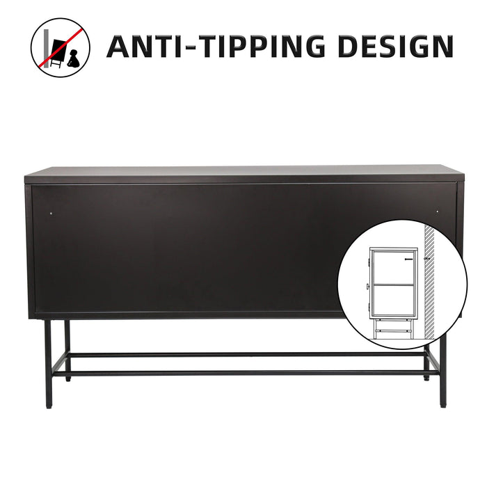 Retro Style Entertainment Center TV Console TV Stand with EnclosedStorage Display Cupboard Stylish Fluted Glass TV Table with Wide Countertop Glass Doors Detachable Shelves Bottom Space