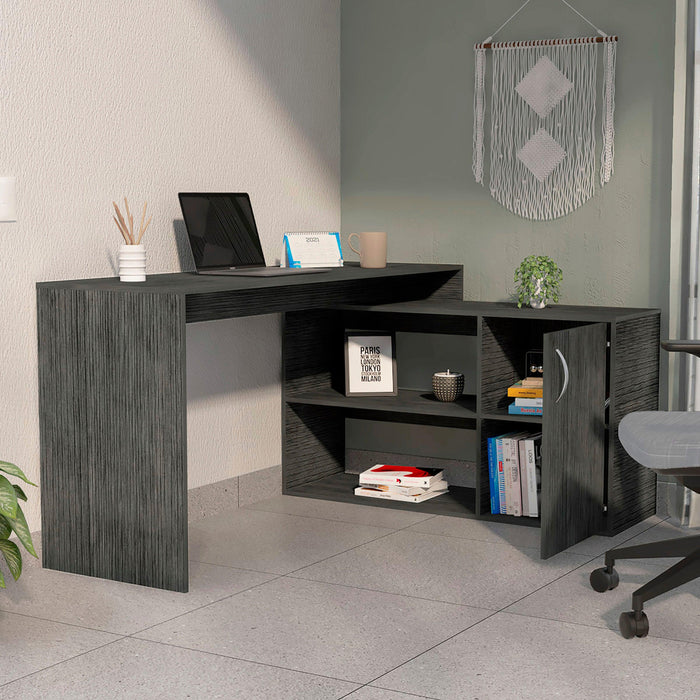 Lyncliff 1-Drawer 2-Shelf L-Shaped Office Desk Smokey Oak