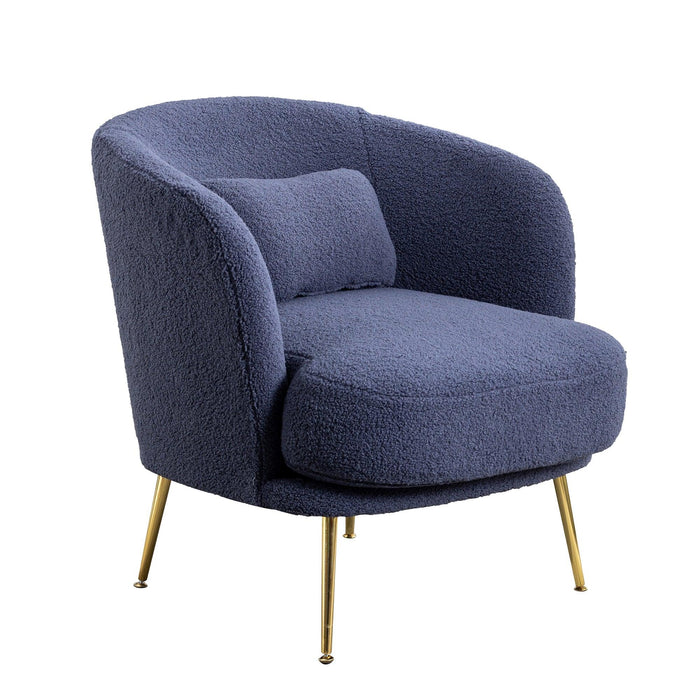 30.32"W Accent Chair Upholstered Curved Backrest Reading Chair Single Sofa Leisure Club Chair with Golden Adjustable Legs For Living Room Bedroom Dorm Room (Navy Boucle)