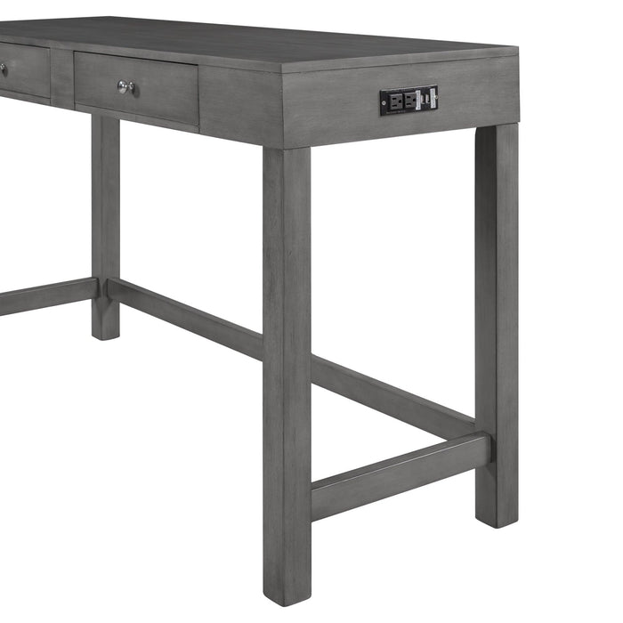 4-Piece Counter Height Table Set with Socket and Fabric Padded Stools, Gray