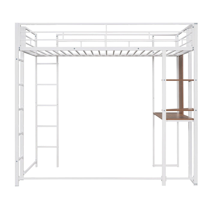 Twin Metal Loft Bed with 2 Shelves and one Desk ,WHITE