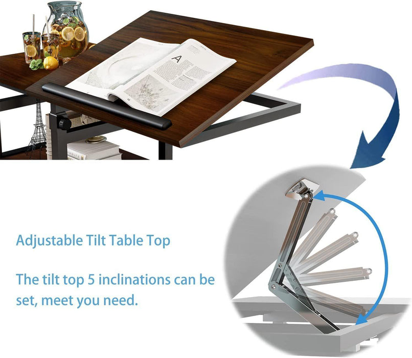 Adjustable C Table with Wheels, Rolling Side Table with Tiltable Board Mobile Couch Snack Table.