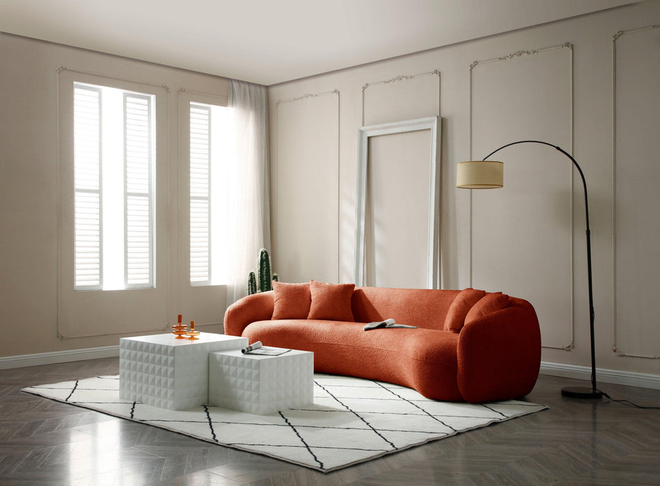 102'' 5-Seater Boucle SofaModern Sectional Half Moon Leisure Couch Curved Sofa Teddy Fleece Orange