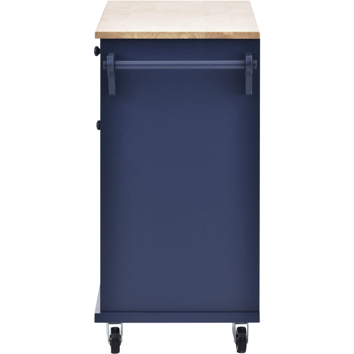 Kitchen Island Cart withStorage Cabinet and Two Locking Wheels,Solid wood desktop,Microwave cabinet,Floor Standing Buffet Server Sideboard for Kitchen Room,Dining Room,, Bathroom（Dark blue）