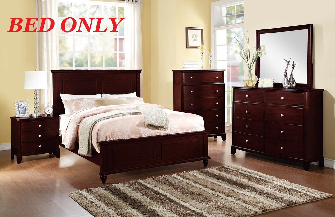 Queen Size Bed Brown Finish Plywood Particle Board 1pc Bed Bedroom Bed Bedroom Furniture