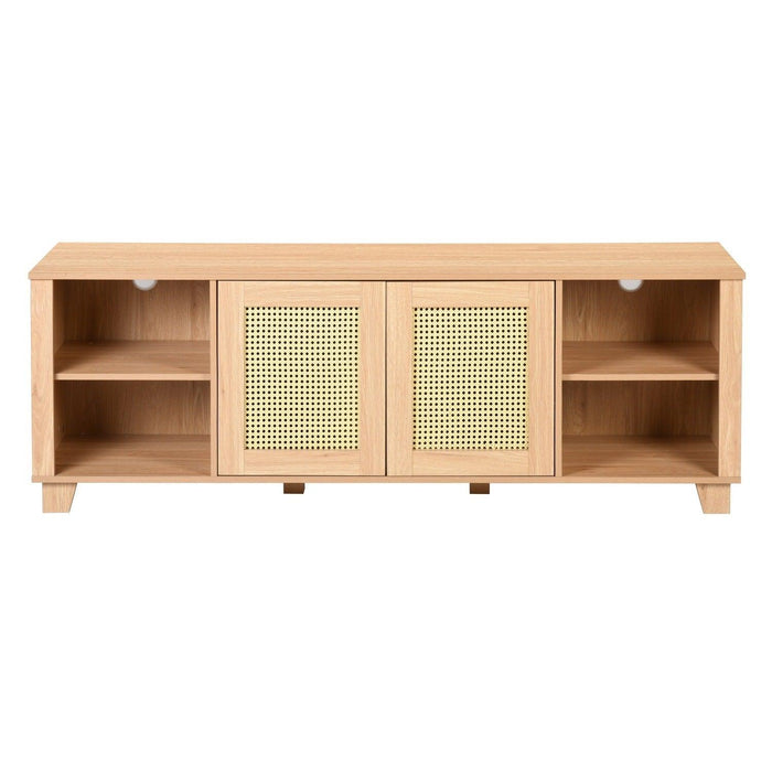 64.4" Rattan TV Stand for 65/70 inch TV Living RoomStorage Console Entertainment Center,2 open doors
