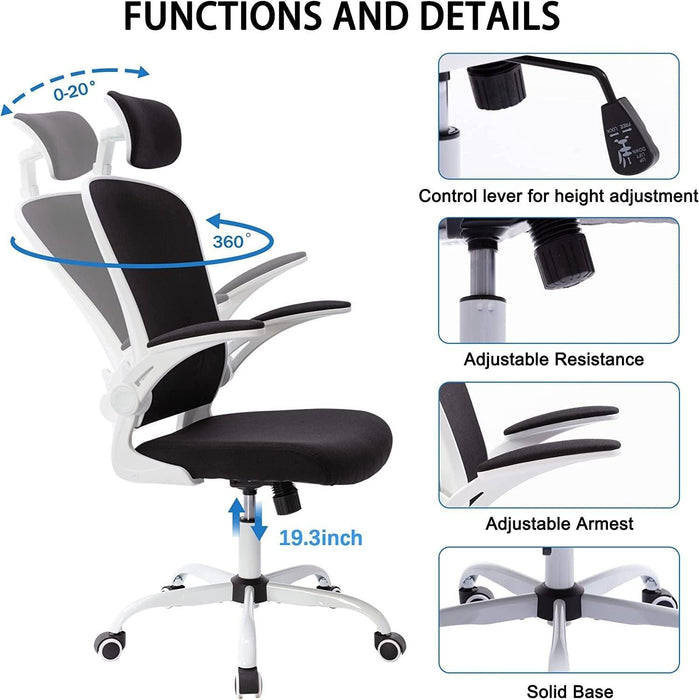 Office Chair Mesh High Back Computer Chair Height Adjustable Swivel Desk Chairs with Wheels,Adjustable Armrest Backrest Headrest,Black