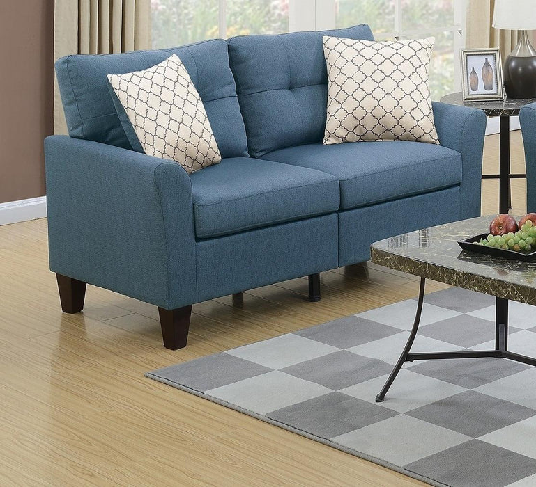 Living Room Furniture 2pc Sofa Set Sofa And Loveseat Blue Glossy Polyfiber Plywood Solid pine