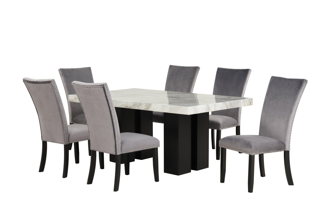 7-piece Dining Table Set with 1 Faux Marble Dining Rectangular Table and 6 Upholstered-Seat Chairs ,for Dining room and Living Room ,Grey
