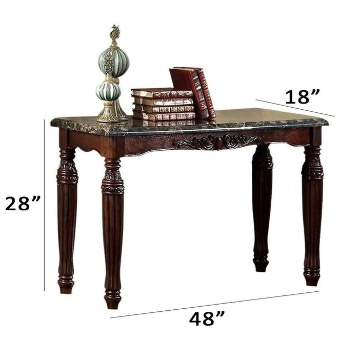 Traditional Espresso Solid wood Sofa Table Faux Marble Top Intricate design Living Room Furniture
