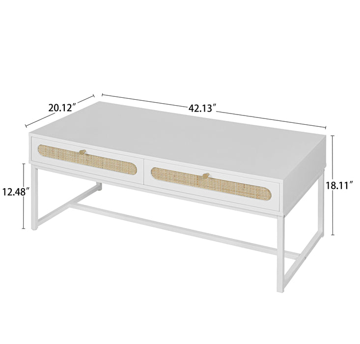 2 Rattan Drawer Coffee Table，Modern Furniture Decor，for Living Room Reception，Easy Assembly，Rectangular Unique Coffee Table