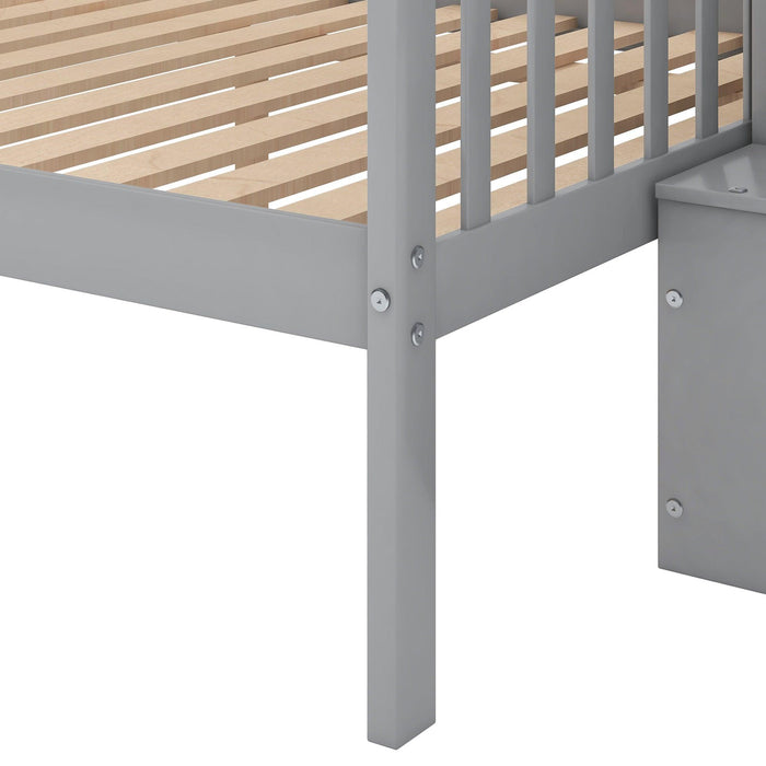 Twin over Full Stairway Bunk Bed withStorage, Gray