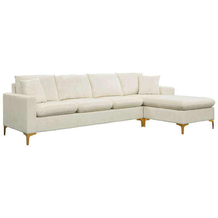 110.6" Sectional Sofa with Ottoman, L-Shape Elegant Velvet Upholstered Couch with 2 Pillows for Living Room Apartment,Cream White