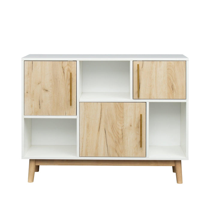 Multi-purposeStorage cabinet with display stand and door, entrance channel,Modern buffet or kitchen sideboard, TV cabinet, white and oak