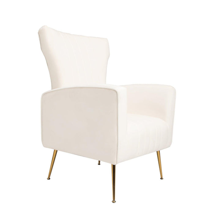 Velvet Accent Chair, Wingback Arm Chair with Gold Legs, Upholstered Single Sofa for Living Room Bedroom, White