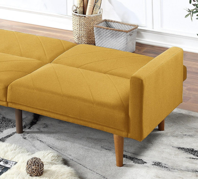 Modern Electric Look 1pc Convertible Sofa Couch Mustard Color Linen Like Fabric Cushion Wooden Legs Living Room
