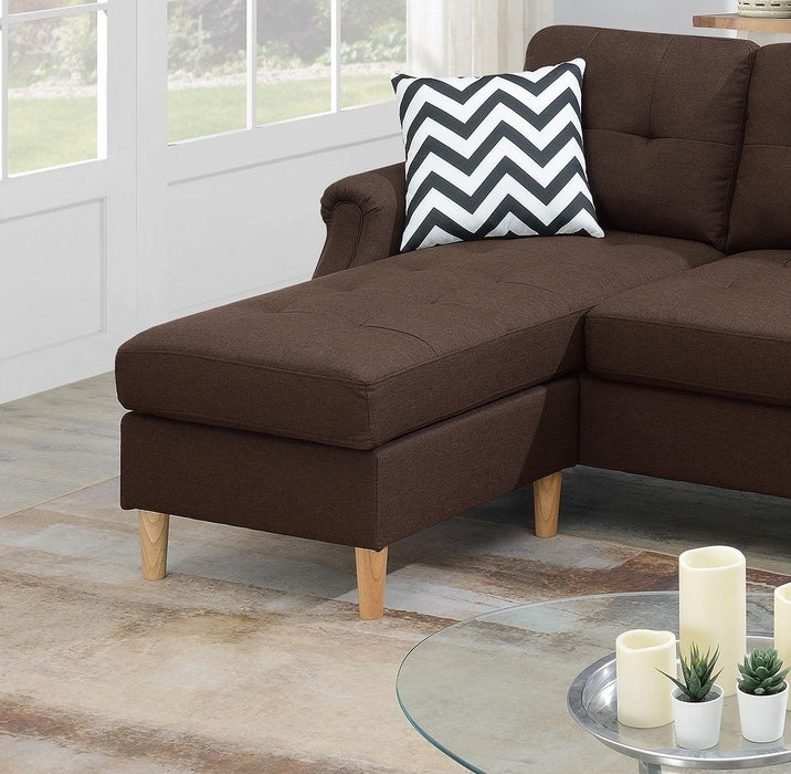Living Room Corner Sectional Dark Coffee Polyfiber Chaise sofa Reversible Sectional