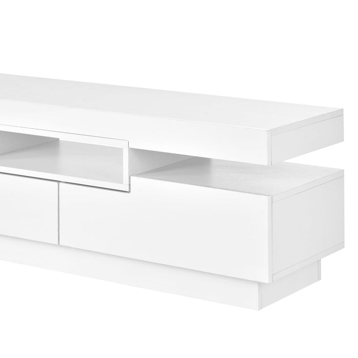 TV Stand with 4 Open Shelves,Modern High Gloss Entertainment Center for 75 Inch TV, Universal TVStorage Cabinet with 16-color RGB LED Color Changing Lights, White