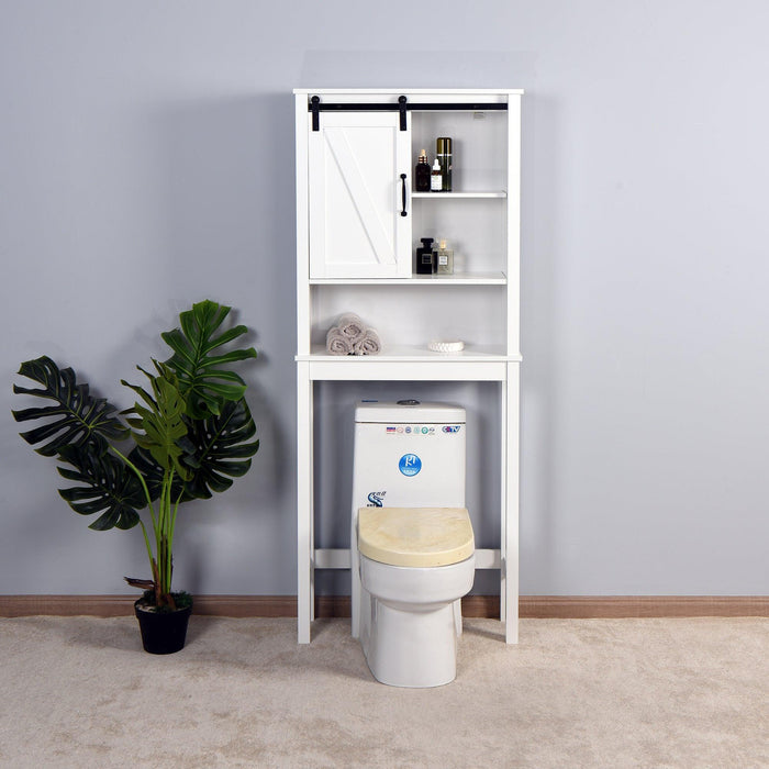 Over-the-ToiletStorage Cabinet, Space-Saving Bathroom Cabinet, with Adjustable Shelves and A Barn Door 27.16 x 9.06 x 67 inch