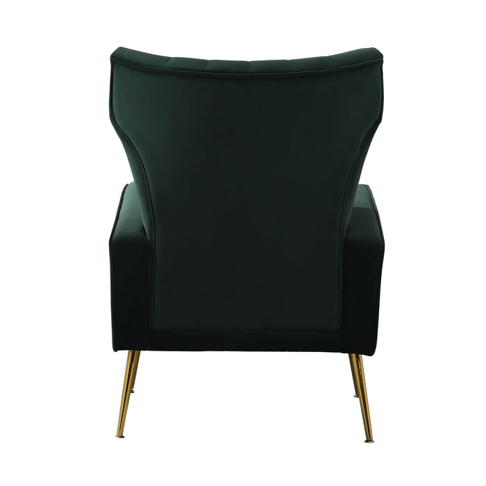 Velvet Accent Chair,Modern Living Room Armchair Comfy Upholstered Single Sofa Chair for Bedroom Dorms Reading Reception Room with Gold Legs & Small Pillow, Dark Green