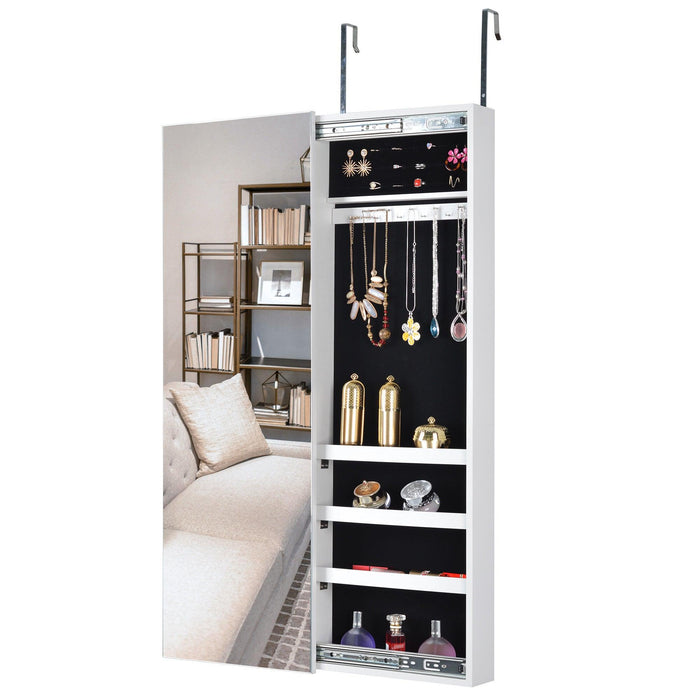 Full Mirror JewelryStorage Cabinet With with Slide Rail Can Be Hung On The Door Or Wall