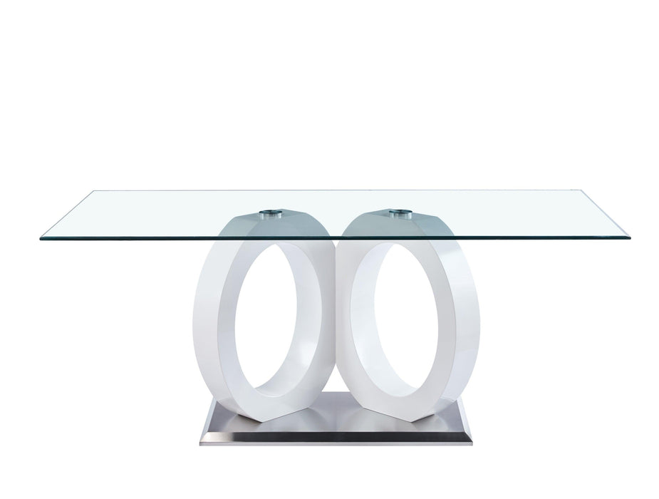 Modern Design Tempered Glass Dining Table with White MDF Middle Support and Stainless Steel Base