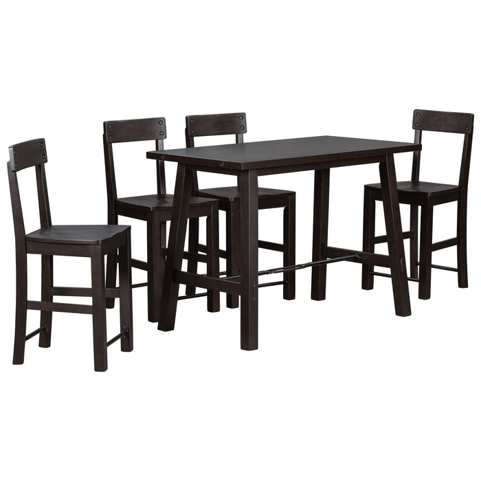 Minimalist industrial Style 5-Piece Counter Height Dining Table Set Solid Wood & Metal Dining Table with Four Chairs for Small Space (Espresso)