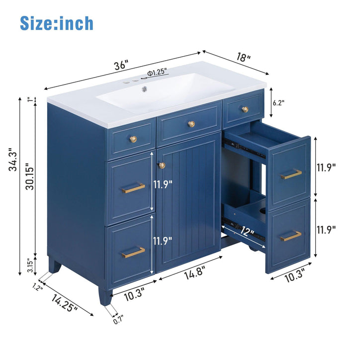 36" Bathroom Vanity Cabinet with Sink Top Combo Set, Navy Blue，Single Sink，Shaker Cabinet with Soft Closing Door and Drawer