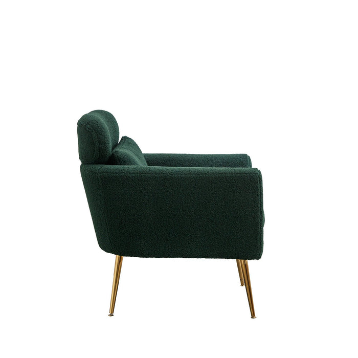 29.5"WModern Boucle Accent Chair Armchair Upholstered Reading Chair Single Sofa Leisure Club Chair with Gold Metal Leg and Throw Pillow for Living Room Bedroom Dorm Room Office, Green Boucle