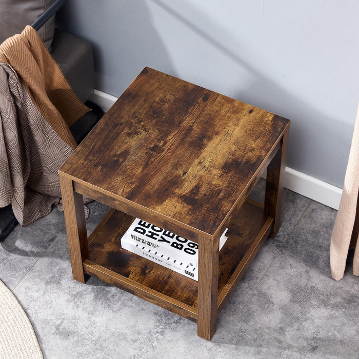Rustic Brown Side Table , 2-Tier Small Space End Table ,Modern Night Stand, Sofa table, Side Table withStorage Shelve