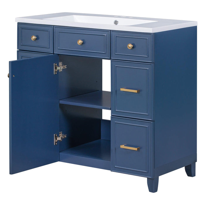 36" Bathroom Vanity Cabinet with Sink Top Combo Set, Navy Blue，Single Sink，Shaker Cabinet with Soft Closing Door and Drawer