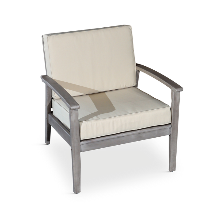 Deep Seat Eucalyptus Chair, Silver Gray Finish, Sand Cushions