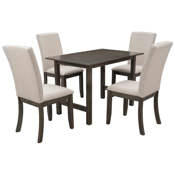 Farmhouse 5-Piece Wood Dining Table Set for 4, Kitchen Furniture Set with 4 Upholstered Dining Chairs for Small Places, Gray Table+Beige Chair