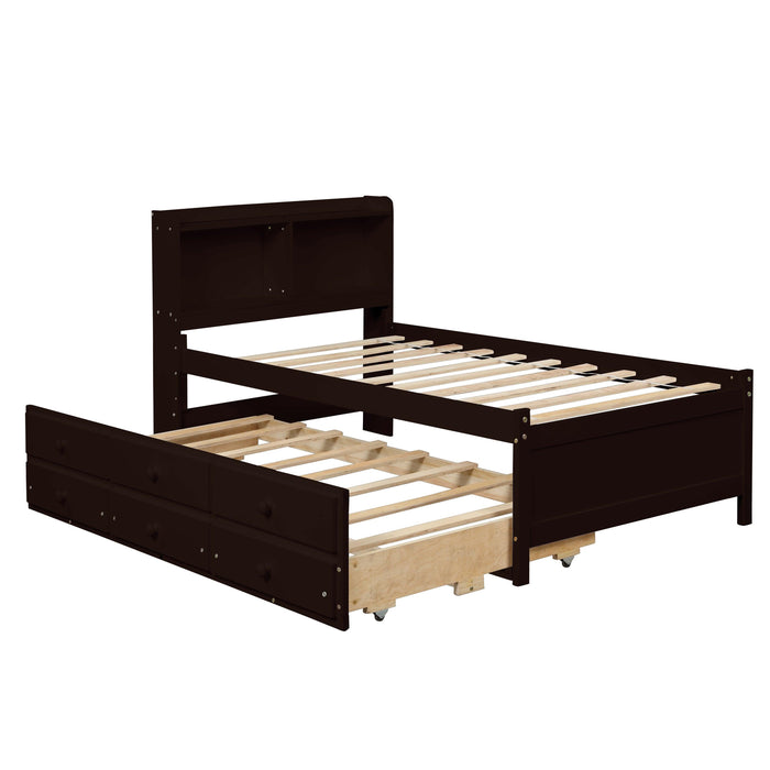 Full Bed with Bookcase,Twin Trundle,Drawers,Espresso