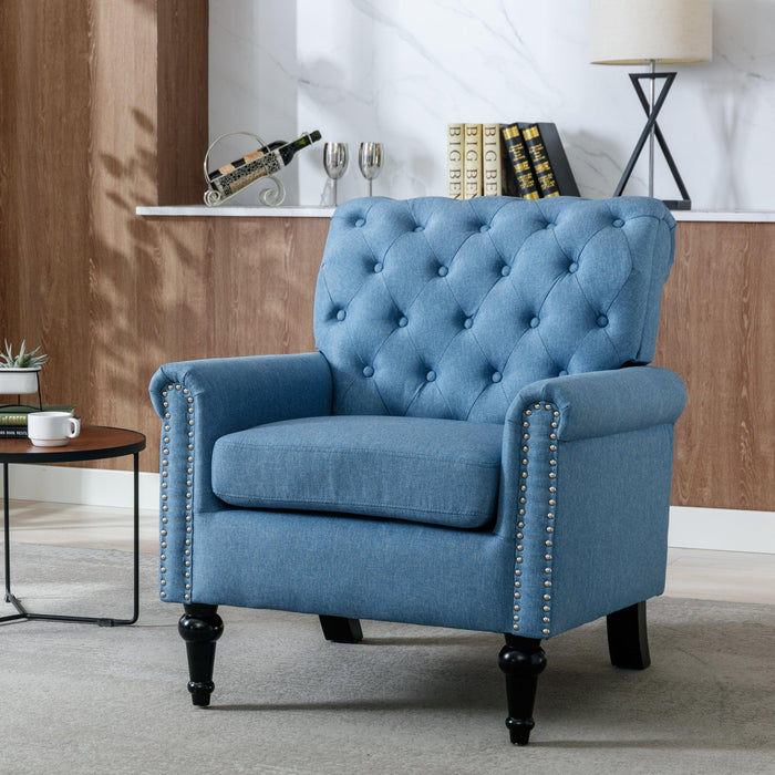 Accent Chairs for Bedroom, MidcenturyModern Accent Arm Chair for Living Room, Linen Fabric Comfy Reading Chair, Tufted Comfortable Sofa Chair, Upholstered Single Sofa, Blue