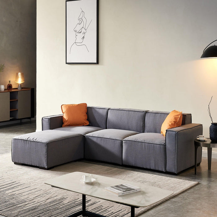 Modular Sofa L Shape with Convertible Ottoman Chaise(Grey)