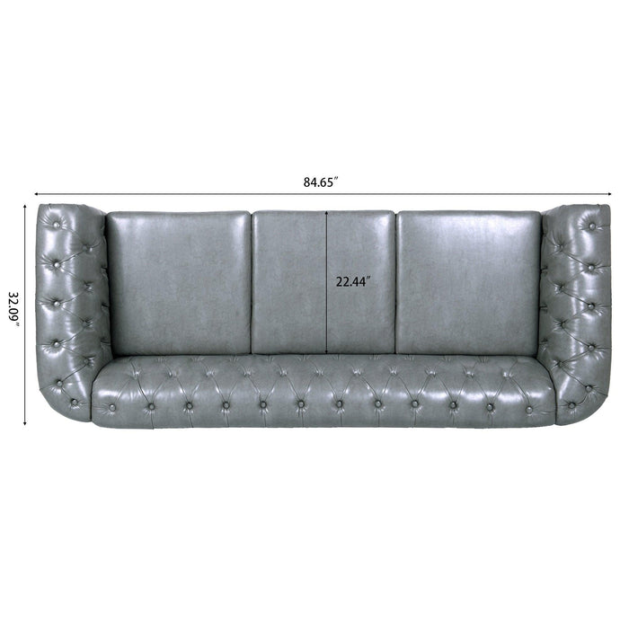 84.65" Rolled Arm Chesterfield 3 Seater Sofa.