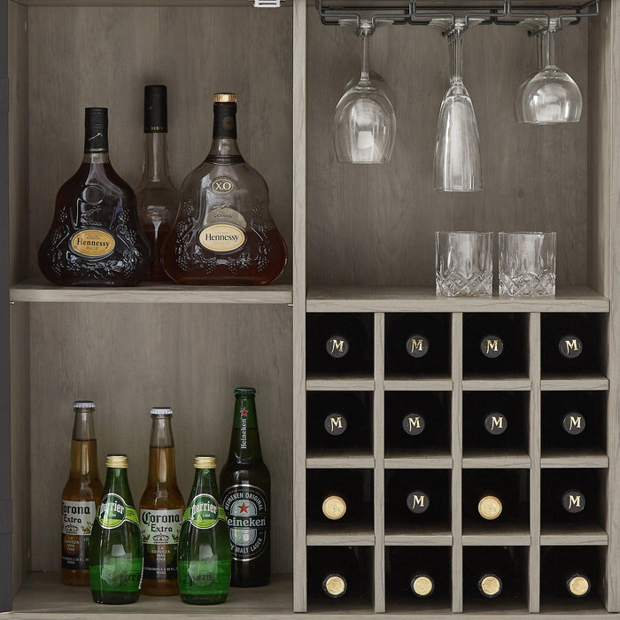 Single door wine cabinet with 16 wineStorage compartments (Gray, 31.50" W*13.78" D*35.43" H)