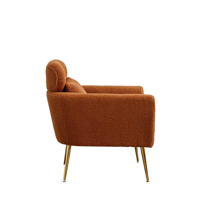 29.5"WModern Boucle Accent Chair Armchair Upholstered Reading Chair Single Sofa Leisure Club Chair with Gold Metal Leg and Throw Pillow for Living Room Bedroom Dorm Room Office, Caramel Boucle