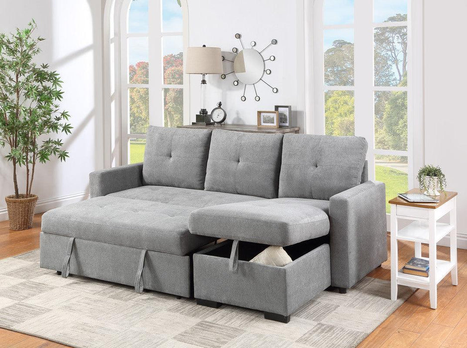Serenity Gray Fabric Reversible Sleeper Sectional Sofa withStorage Chaise