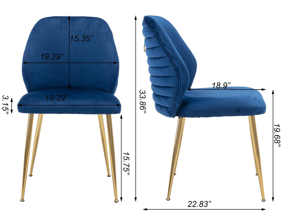 Modern Dining Chair Set of 2, Woven Velvet Upholstered Side Chairs with Barrel Backrest and Gold Metal Legs, Accent Chairs for Living Room Bedroom,Blue