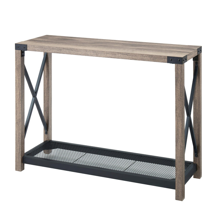 38.82" Farmhouse Entry Table, Industrial Sofa Table with 2 Tier, Console Table for Entryway, Living Room, Easy Assembly, Grey