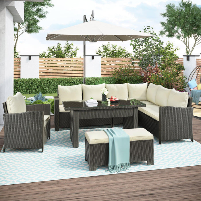 Patio Furniture Set, 6 PCS Outdoor Conversation Set, Dining Table Chair with Bench and Cushions(As same as WY000262AAA)