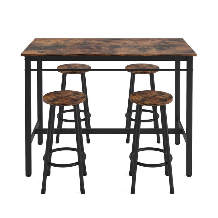 5-Piece Kitchen Counter Height Table Set, Bar Table with 4 Stools (Rustic Brown)
