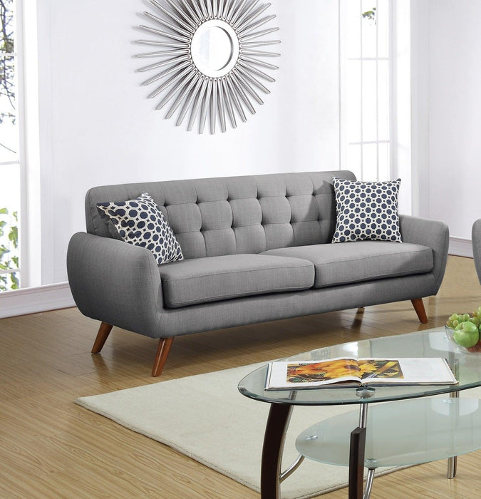 Grey Polyfiber Sofa And Loveseat 2pc Sofa Set Living Room Furniture Plywood Tufted Couch Pillows