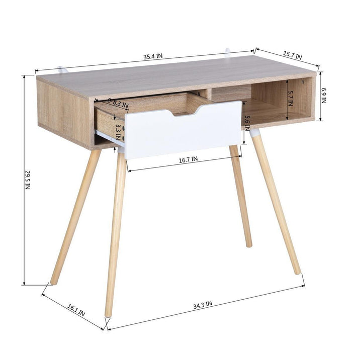 35.4" Writing Computer Desk With Drawer, Oak