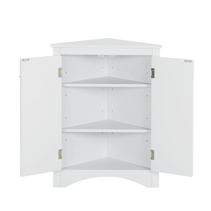 White Triangle BathroomStorage Cabinet with Adjustable Shelves, Freestanding Floor Cabinet for Home Kitchen