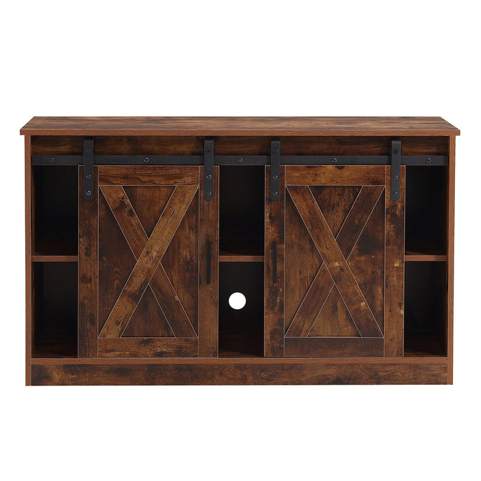 Rustic Brown decorative wooden TV /Storage cabinet with two sliding barn doors, available for bedroom, living room,corridor.